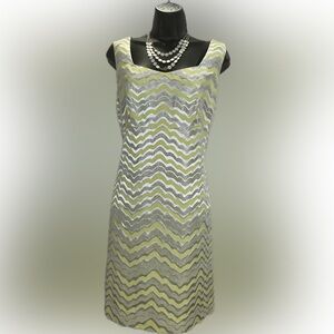 Lilly Pulitzer Yellow Silver Chevron Sheath Dress Sleeveless Size 12
